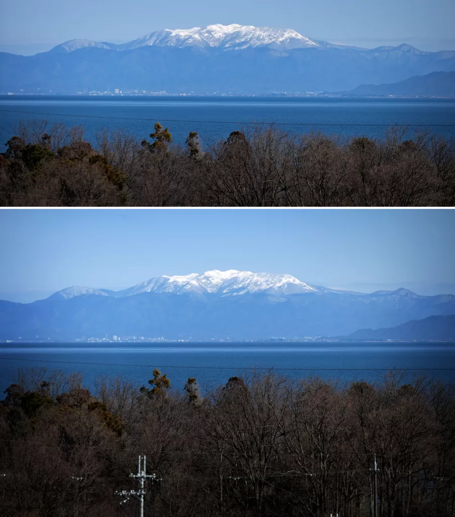 琵琶湖越しに見た雪山